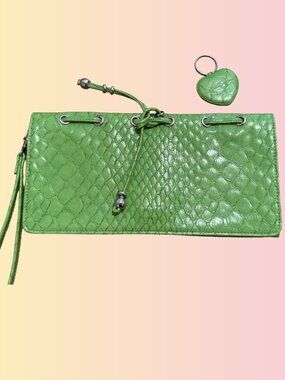 Jessica Simpson Green Croc Embossed Clutch + Matching Keychain